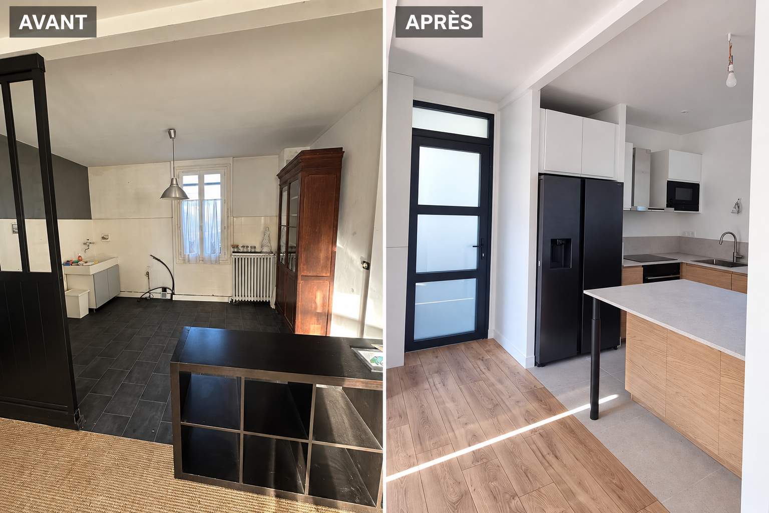 Cuisine avant et après rénovation par ABC RENOV'NATION