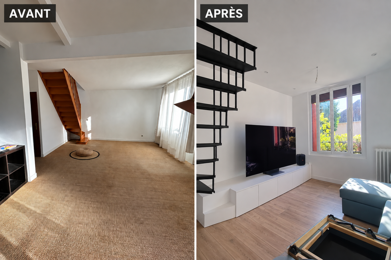 Escalier avant et après rénovation par ABC RENOV'NATION